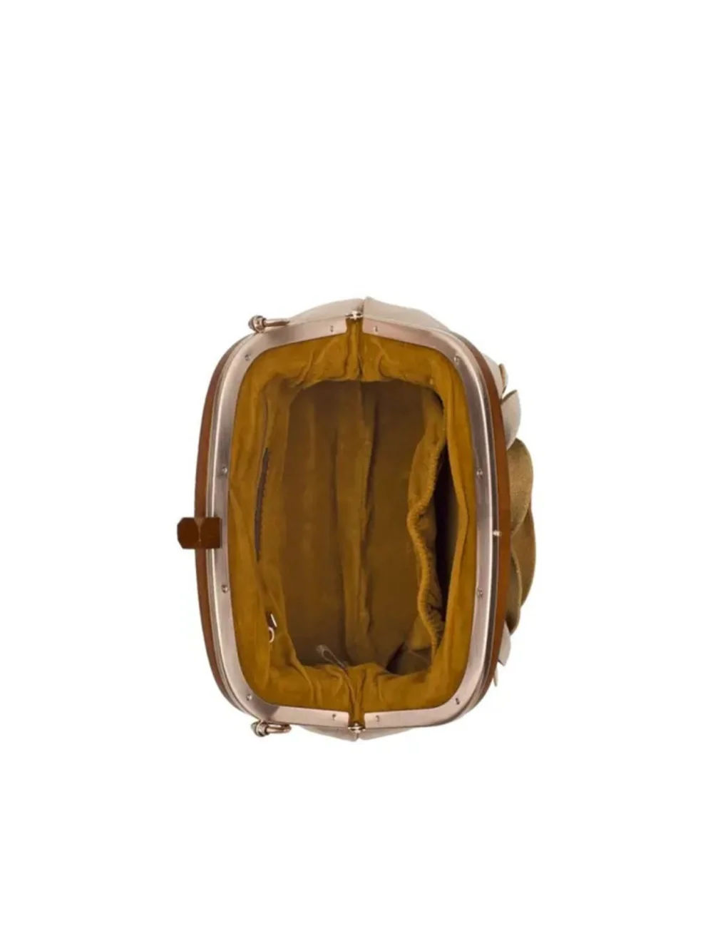 Joelle Wooden Frame Crossbody - Vintage Distressed Metallic Rose bloom Clutch
